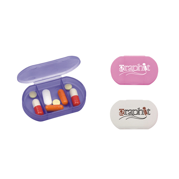 HP-0079 Promotional Logo 3 Compartment Oval Shape Pill Holder Featured Image