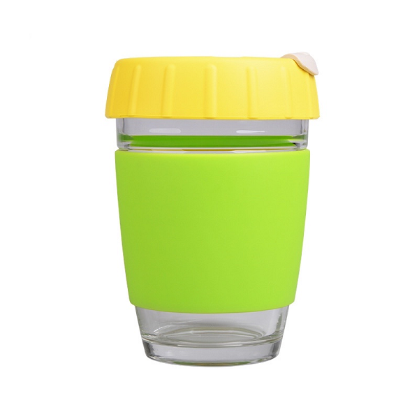 Glass coffee cup with silicone cover and sleeve