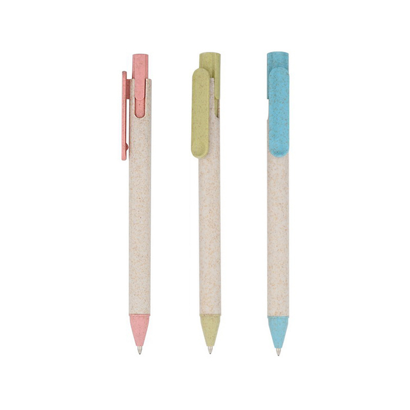 OS-0470 wheat straw and ABS click action pens with logo
