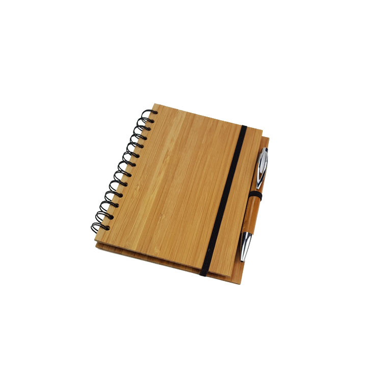 OS-0106 caderno espiral de bambu e conjunto de canetas
