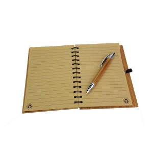 OS-0106 spirál bambusz jegyzetfüzet és tollkészlet