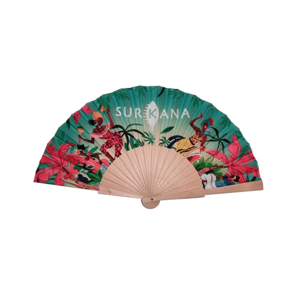 HP-0354 advertising wooden frame hand fans with full color printed logo