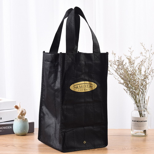 BT-0074 Custom printed 4 bottle wine totes at small quantities Featured Image