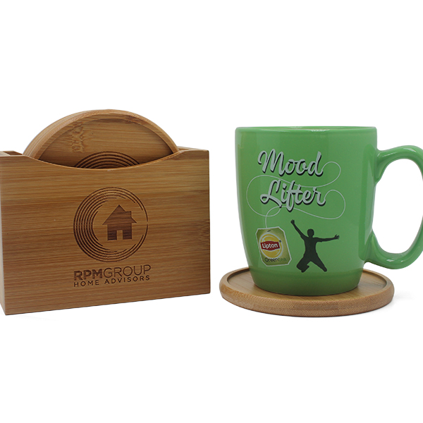 HH-0442 Promotional 5 piece bamboo coaster sets