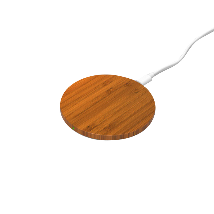 EI-0319 round bamboo wireless chargers with dual outputs